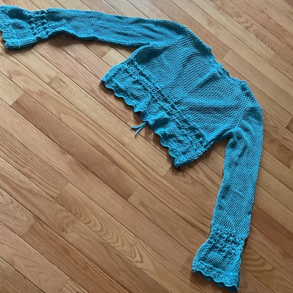 BDG Bulldog Urban Outfitters Blue Cropped Knit Tie-Front Sweater crochet XL - Picture 7 of 13